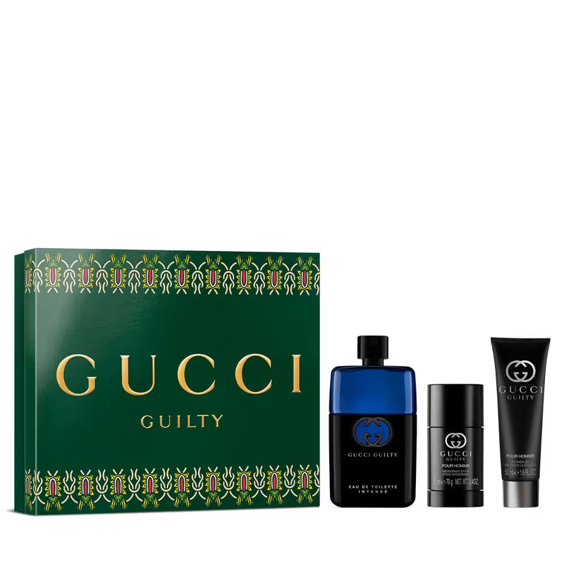 Set Gucci Guilty Pour Homme Eau de Toilette Intense – Trío de Lujo (Perfume + Desodorante + Gel de Ducha)