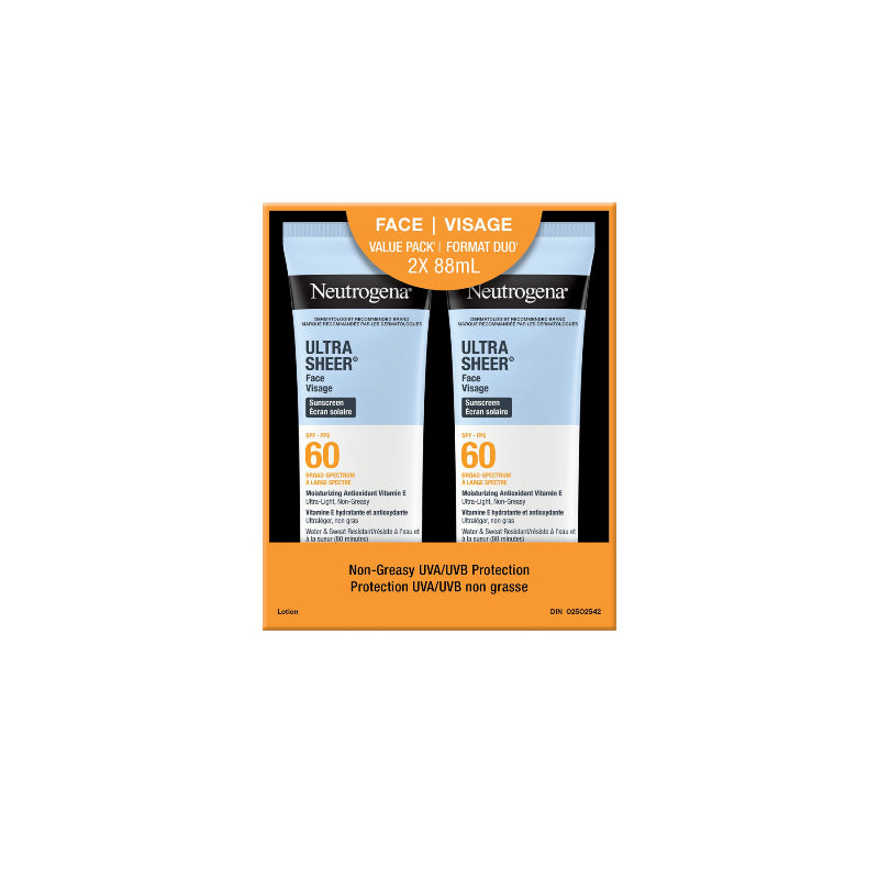 Protector Solar Facial Ultra Sheer SPF 60 2 x 88 ml Neutrogena