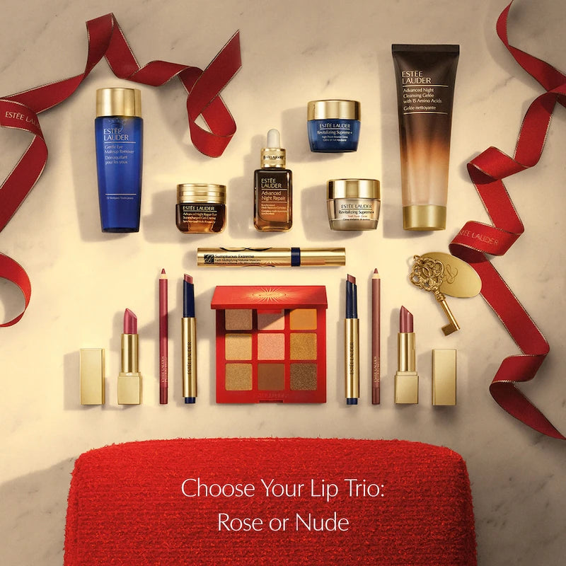 Set Estée Lauder Holiday Blockbuster – Maletín de Lujo con 9 Productos Tamaño Completo (Incluye Suero Advanced Night Repair)