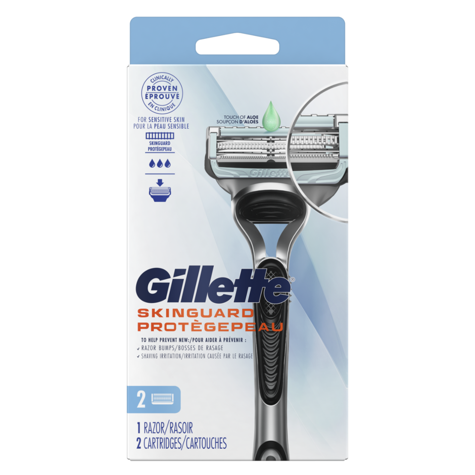 Afeitadora SkinGuard para Hombre 1 Mango y 2 Cartuchos Gillette