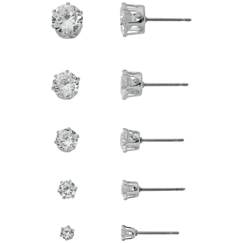 Set de Aros Circonita Plateado 5 Pares PRIMAVERA JEWELLERY