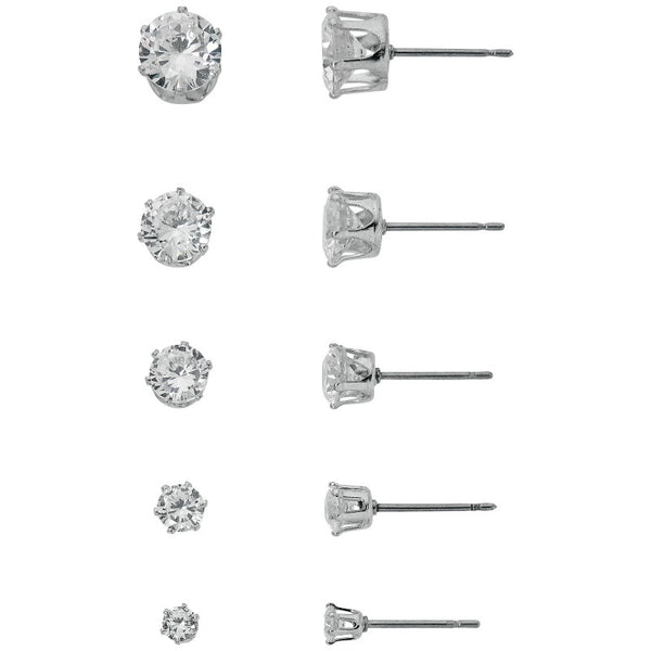 Set de Aros Circonita Plateado 5 Pares PRIMAVERA JEWELLERY