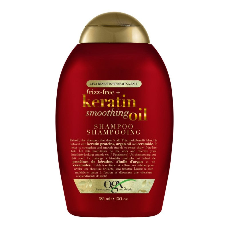 Shampoo sin Frizz + Aceite Alisador de Keratina 5 en 1 Benefits 385 ml OGX