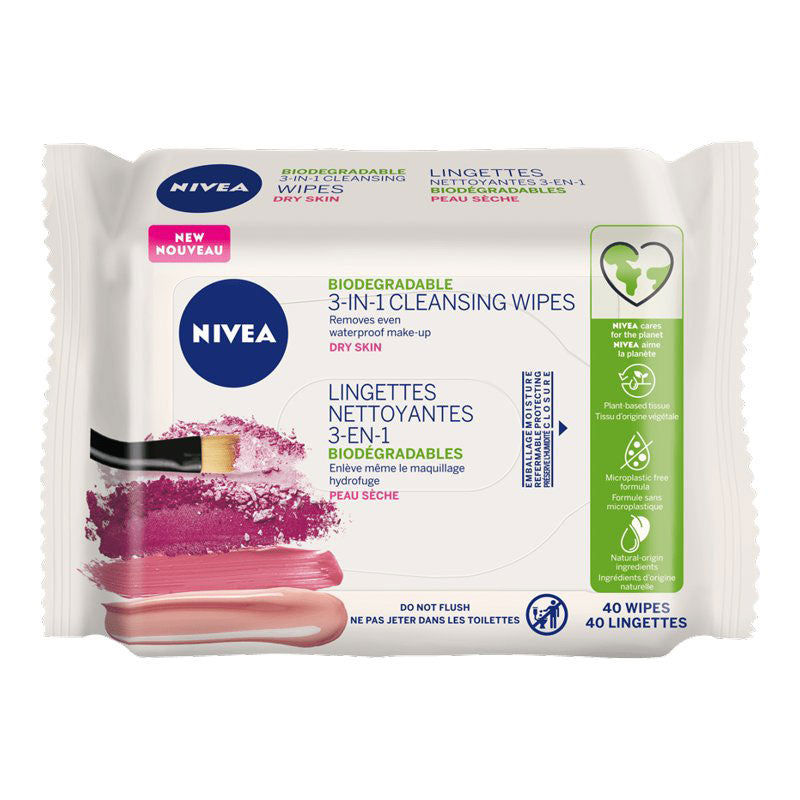 Toallitas Limpiadoras Biodegradables 3 en 1 Piel Seca 40 un. Nivea
