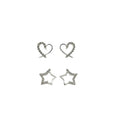 Set de Aros Corazón y Estrella Circonita Plata Esterlina Silver Worx