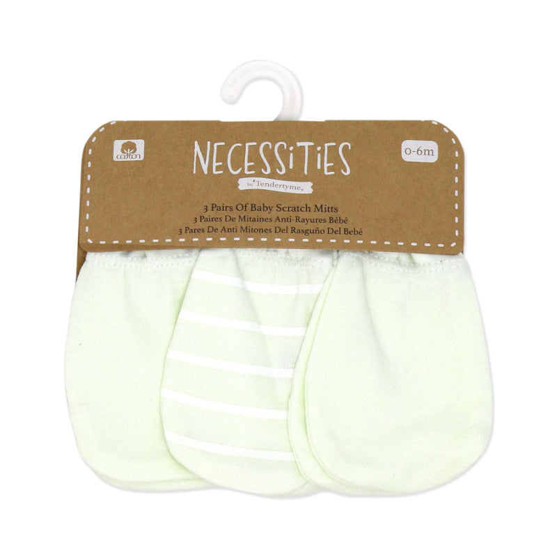 Guantes Antiarañazos Bebé Verde 0-6 Meses 3 Pares NECESSITIES