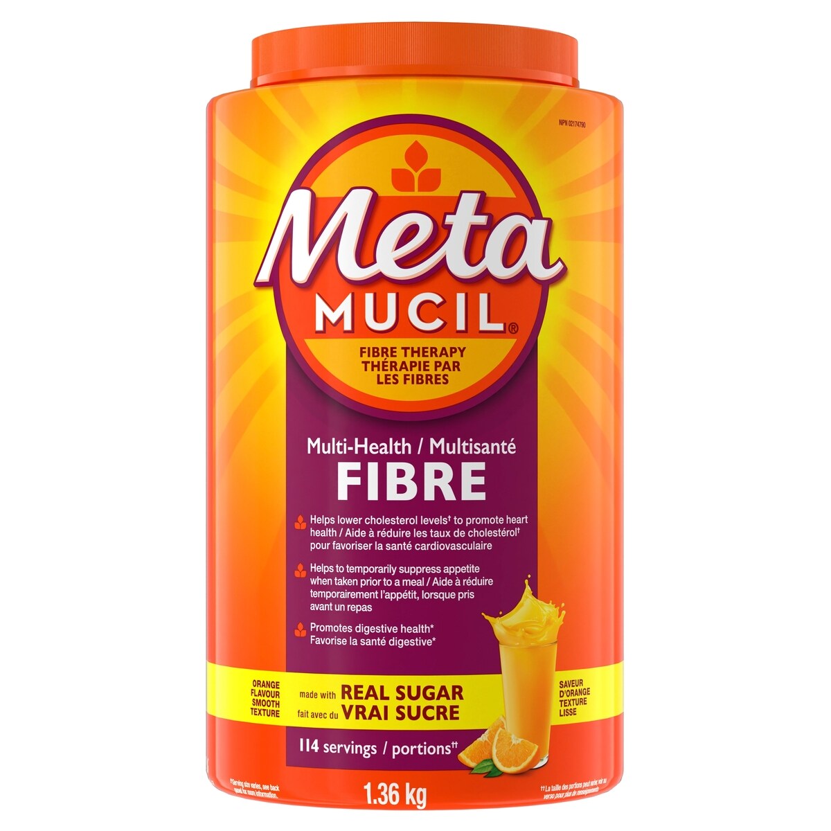 Fibra de Psyllium en Polvo 3 en 1 1,36 kg Metamucil