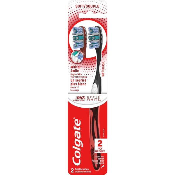 Cepillos de Dientes Suaves 360 Optic White 2 unidades Colgate