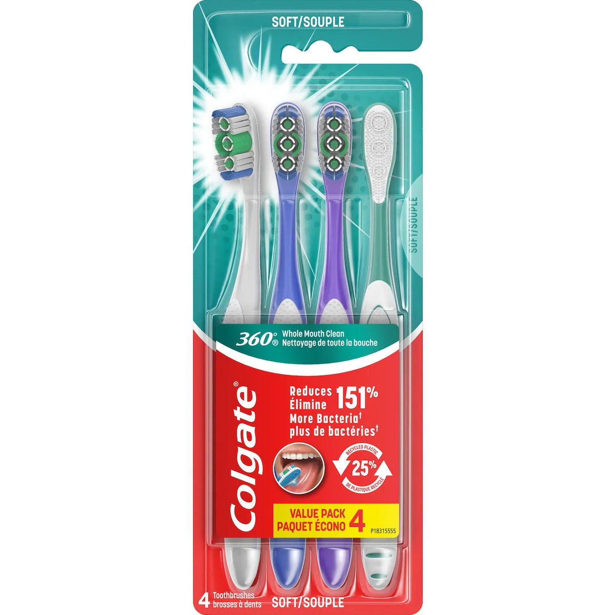 Higiene Bucal 4 Cepillos De Dientes Suaves 360 Colgate