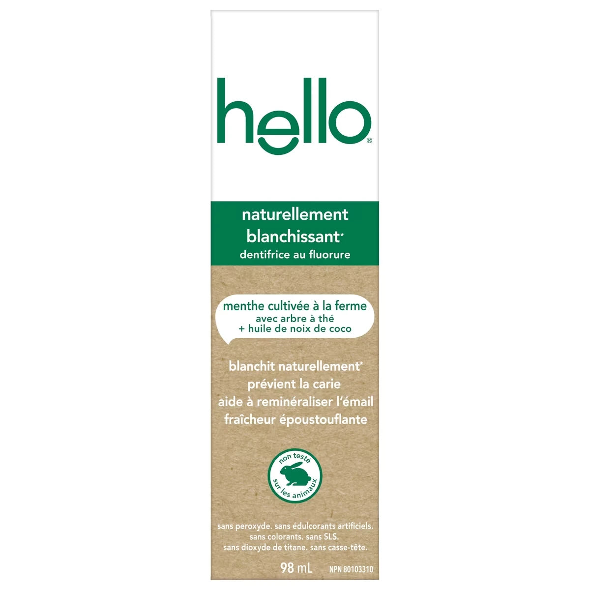 Pasta Dental con Flúor Blanqueadora Natural 98 ml Hello