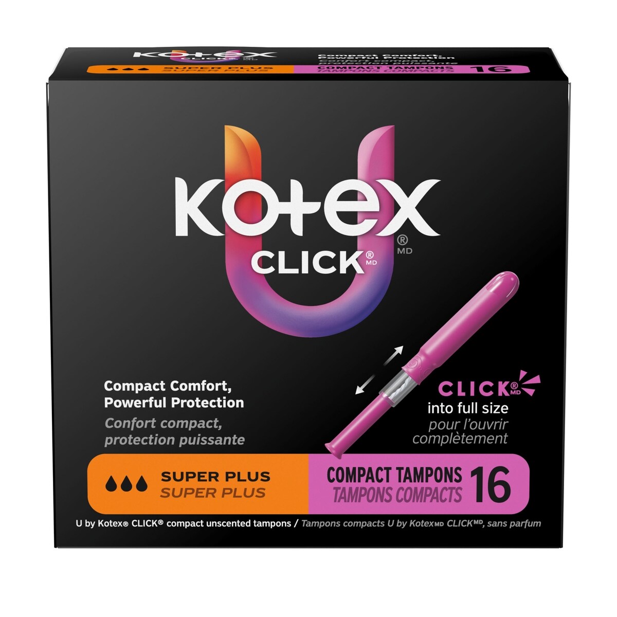 Tampones Compactos Click Absorción Super Plus 16 un. Kotex