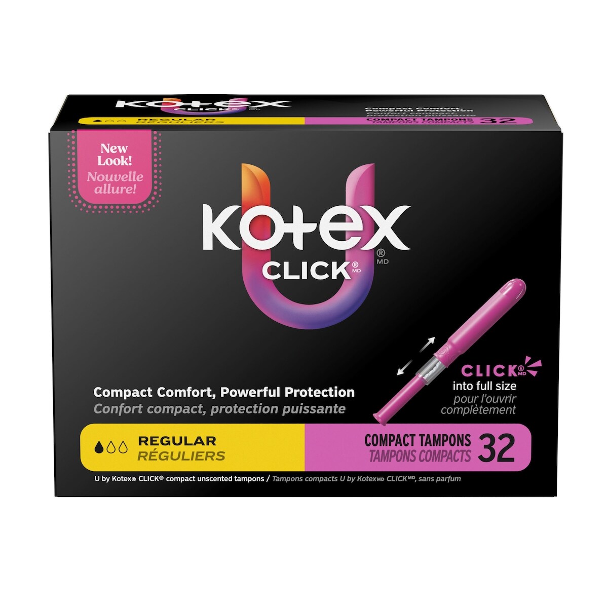 Tampones Compactos Click Absorción Regular 32 un Kotex