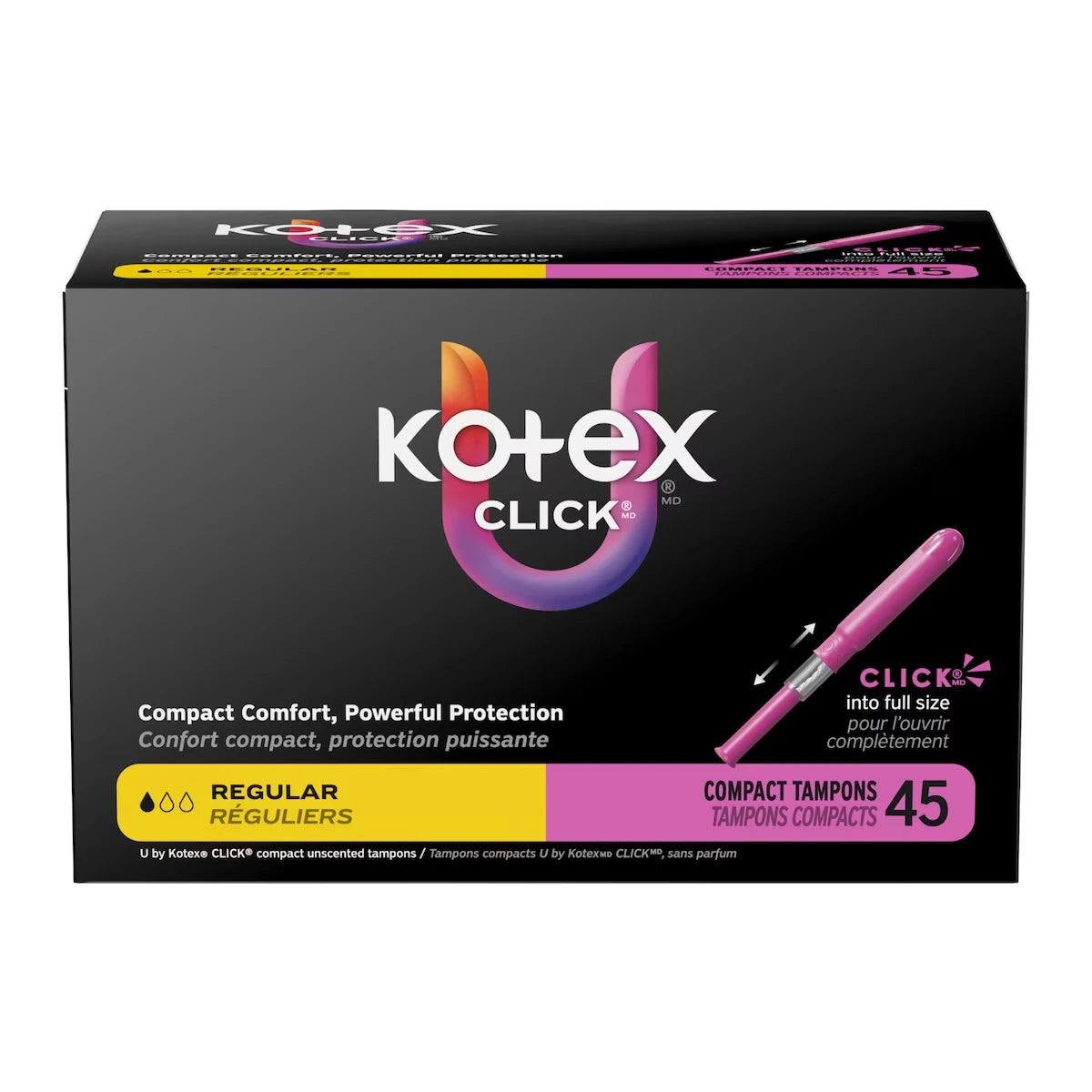 Tampones Compactos Click Absorción Regular 45 un Kotex