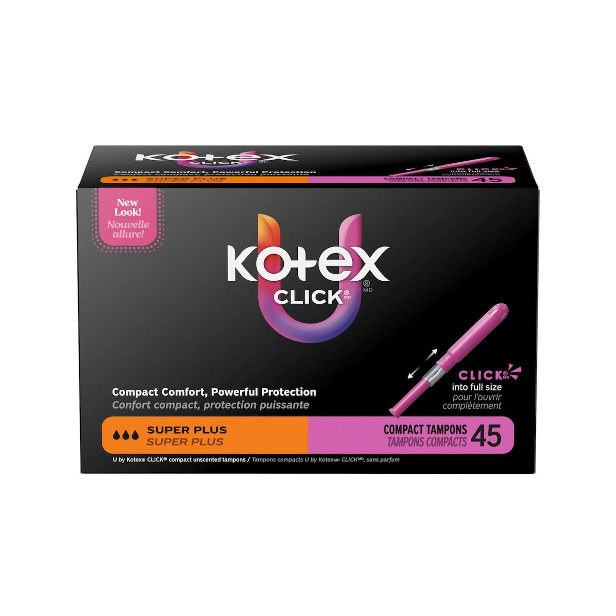 Tampones Compactos Click Absorción Super Plus sin Perfume Kotex