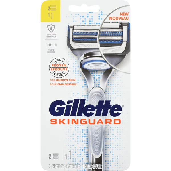 Afeitadora SkinGuard para Hombre 1 Mango y 2 Cartuchos Gillette