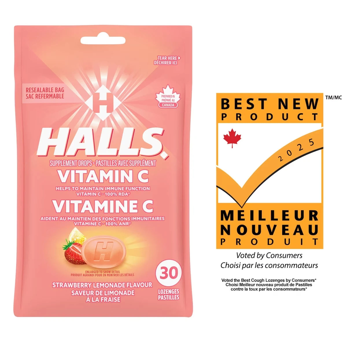 Pastillas de Vitamina C Limonada de Frutilla Halls