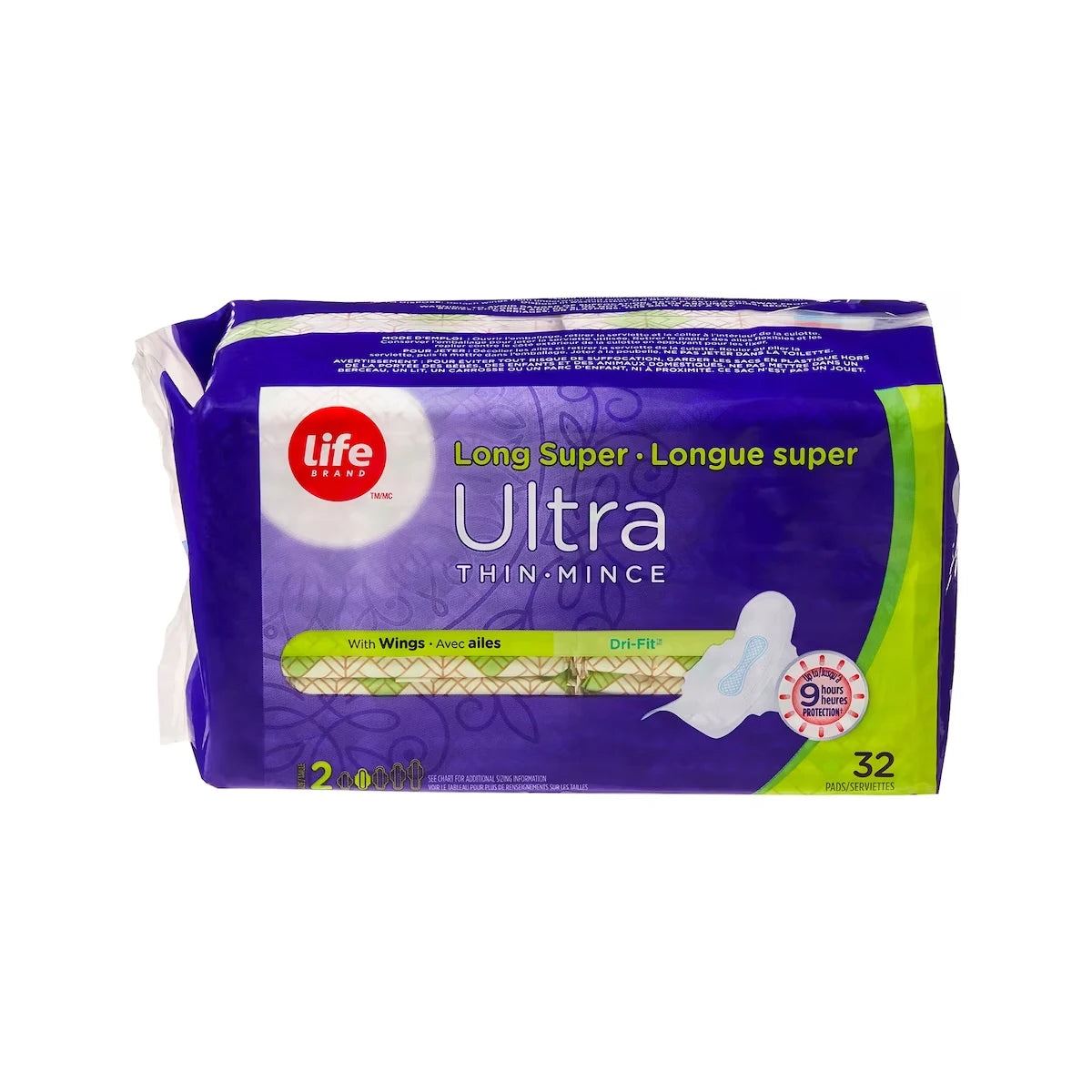 Toallas Higiénicas Ultrafinas Largas con Alas 32 un. Life Brand
