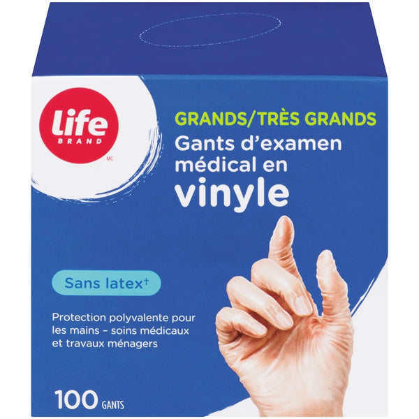 Guantes de Examen Médico de Vinilo L/XL 100 Unidades Life Brand