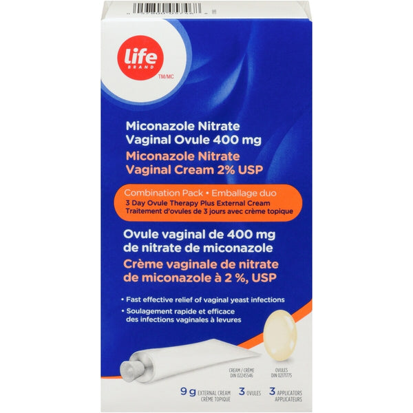 Óvulo Vaginal Miconazol 400 mg y Crema Vaginal 2% Life Brand