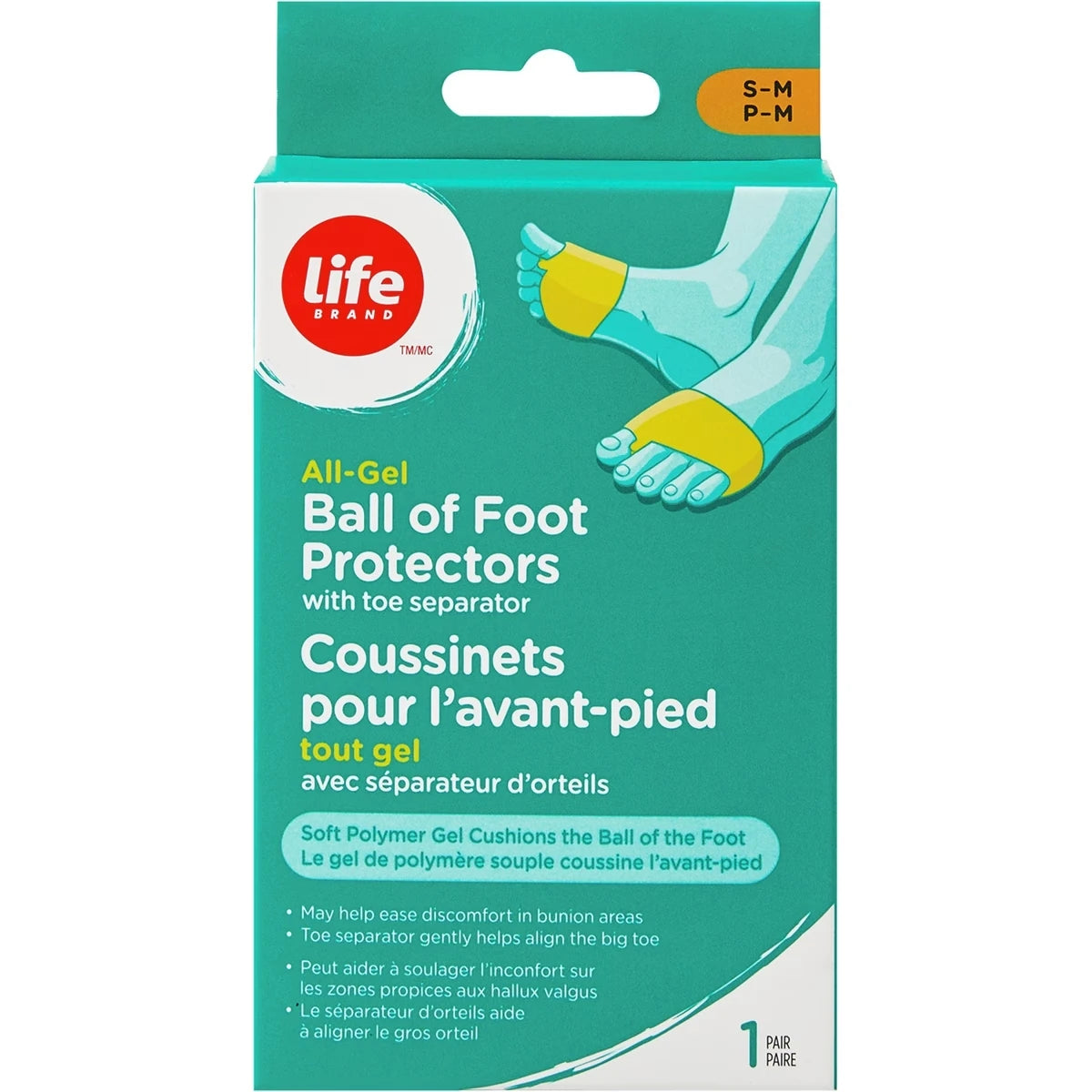 Almohadillas de Gel para Antepié con Separador de Dedos Life Brand