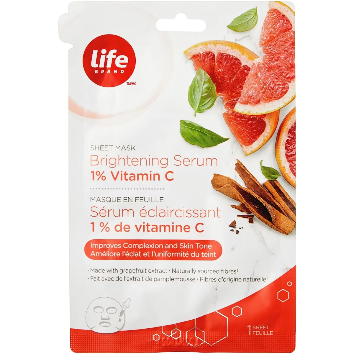 Mascarilla Facial en Lámina Iluminadora 1% Vitamina C Life Brand