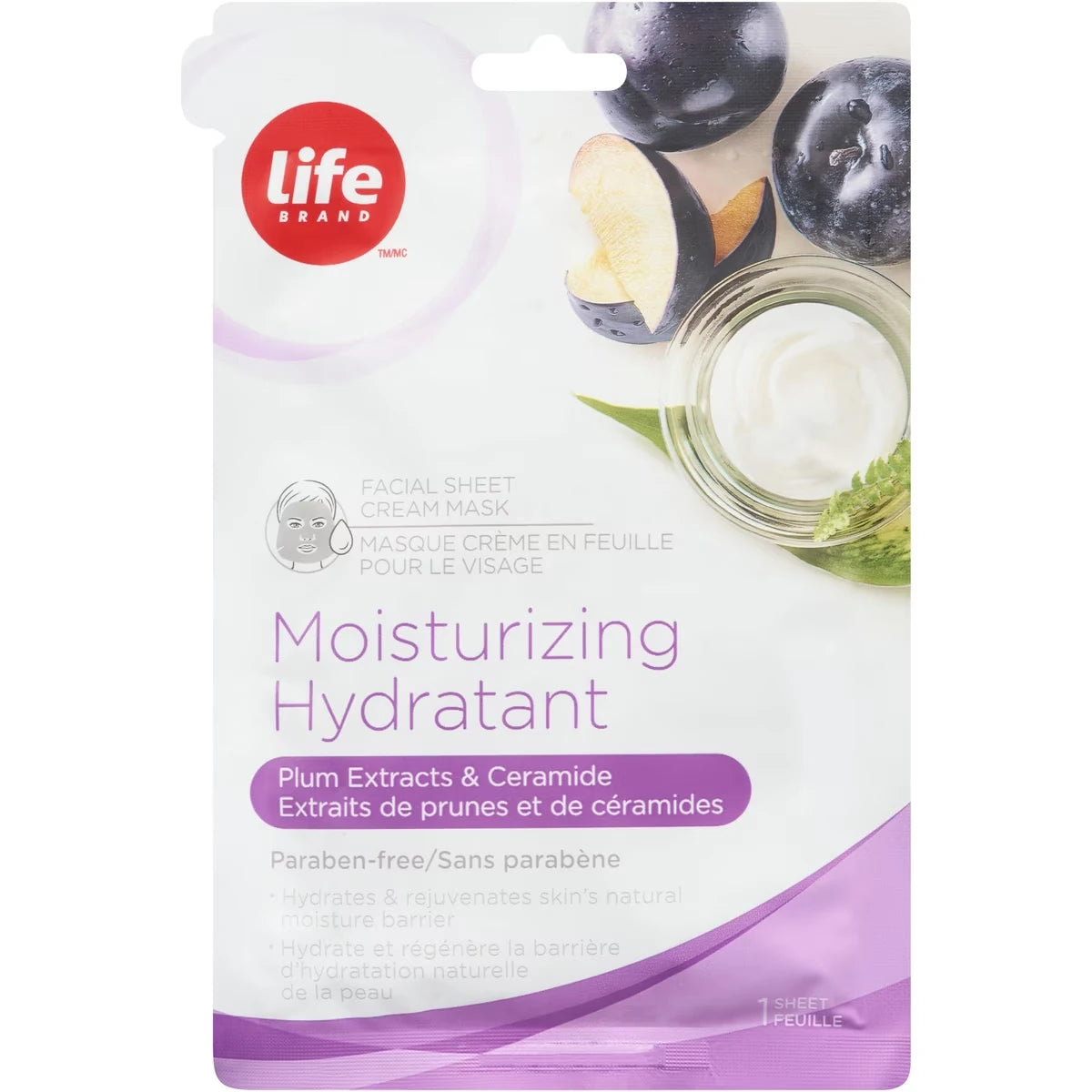 Mascarilla Facial en Lámina Humectante de Ciruela Life Brand