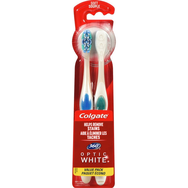 Cepillos de Dientes Suaves 360 Optic White 2 unidades Colgate