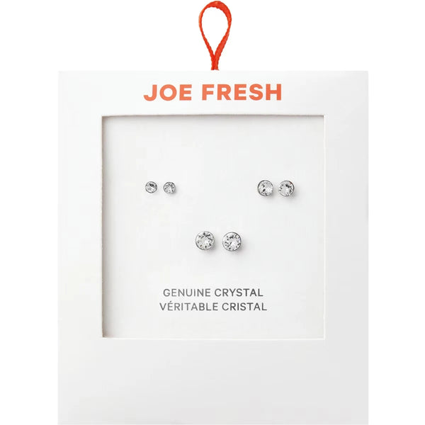 Trío de Aros Dormilona de Cristal Plata Esterlina Joe Fresh