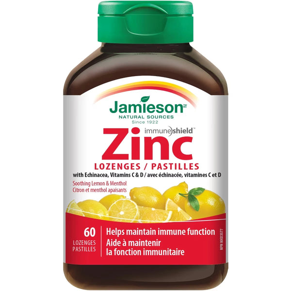 Pastillas de Zinc con Equinácea Vitaminas C y D Limón Jamieson