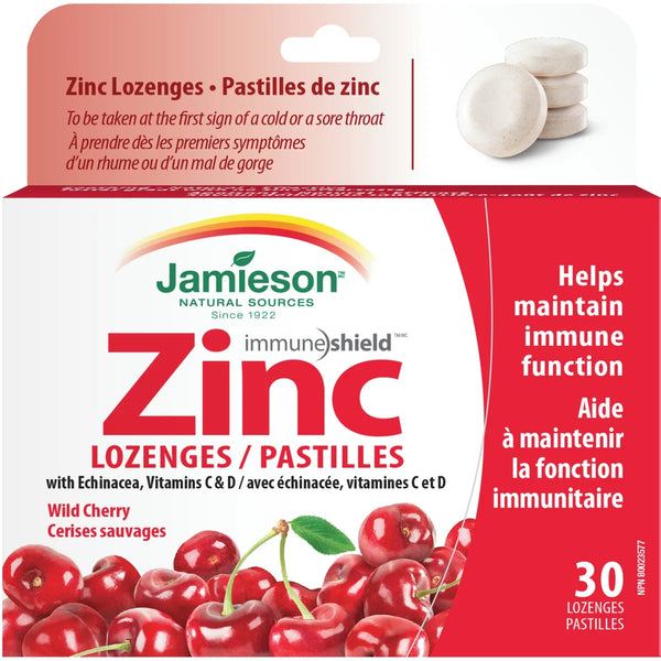 Pastillas de Zinc con Equinácea Vitaminas C y D Cereza Jamieson