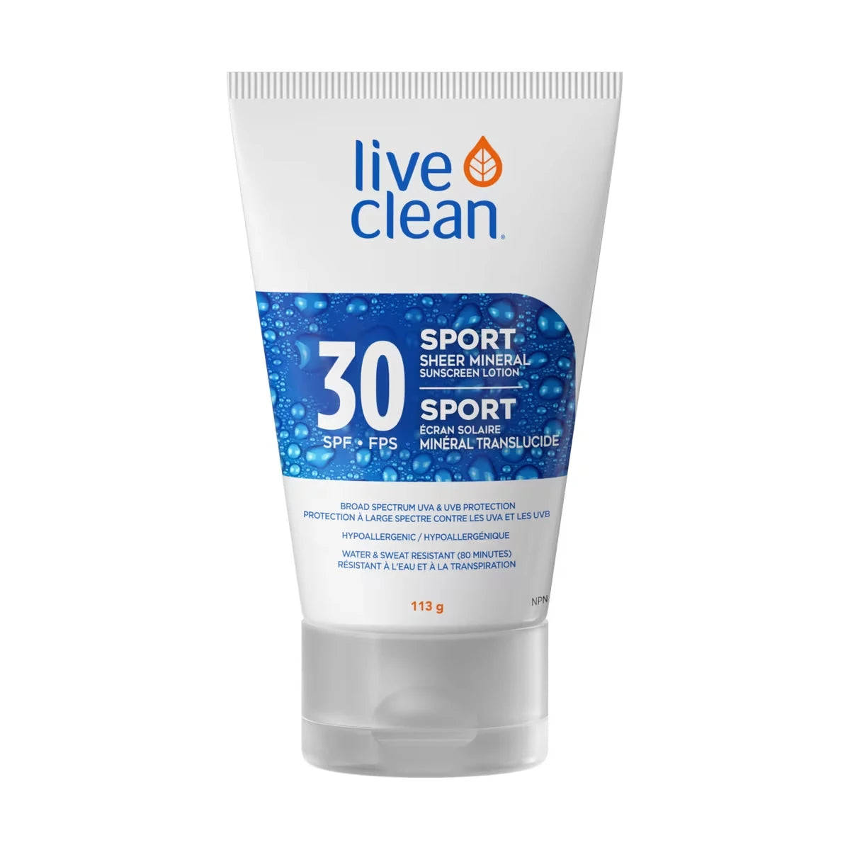 Loción Protector Solar Mineral Translúcido Sport con FPS 30 Live Clean