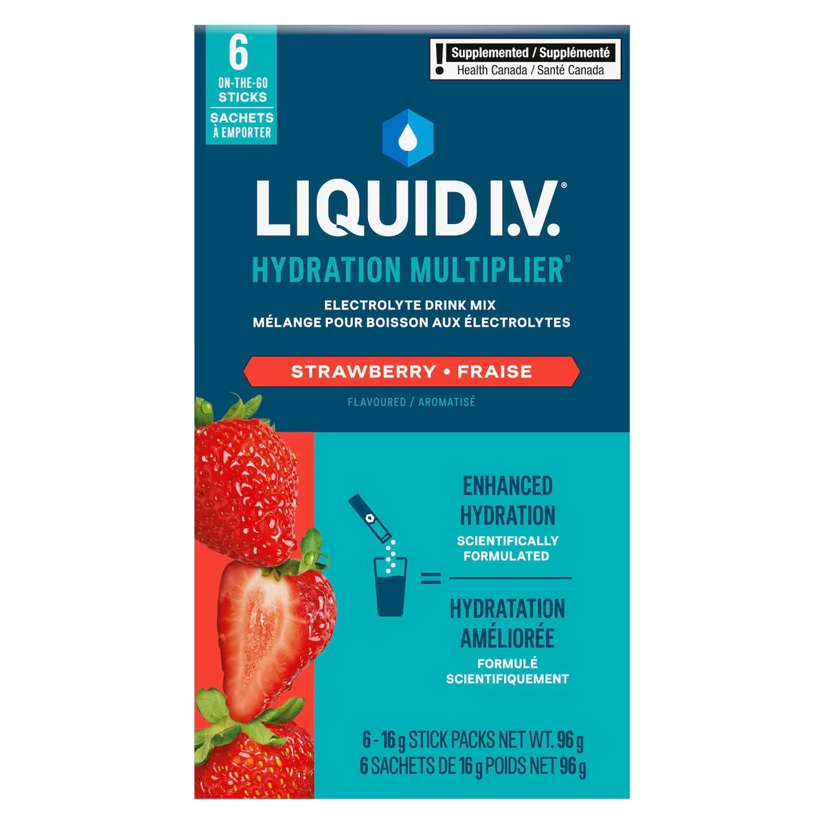Bebida en Polvo con Electrolitos Frutilla 16 Sobres Liquid I.V.