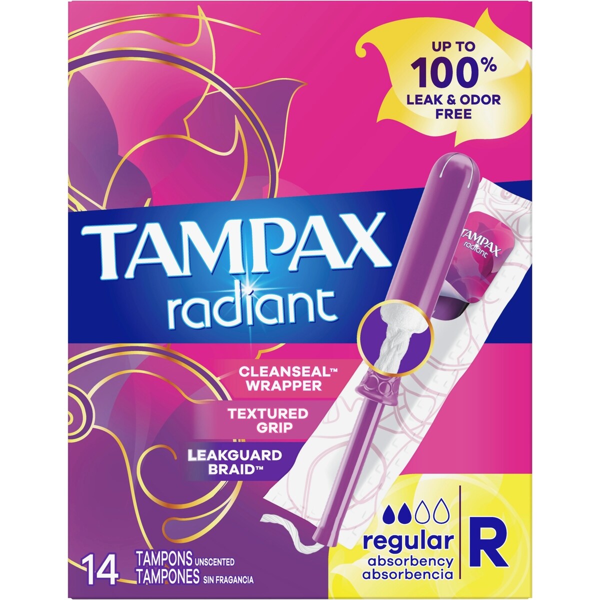 Tampones Radiant con Aplicador Plástico sin BPA Tampax