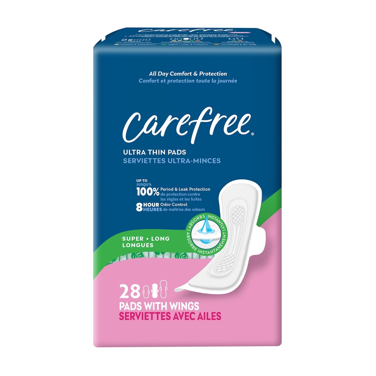 Toallas Higiénicas Largas Ultrafinas con Alas Súper 28 un Carefree