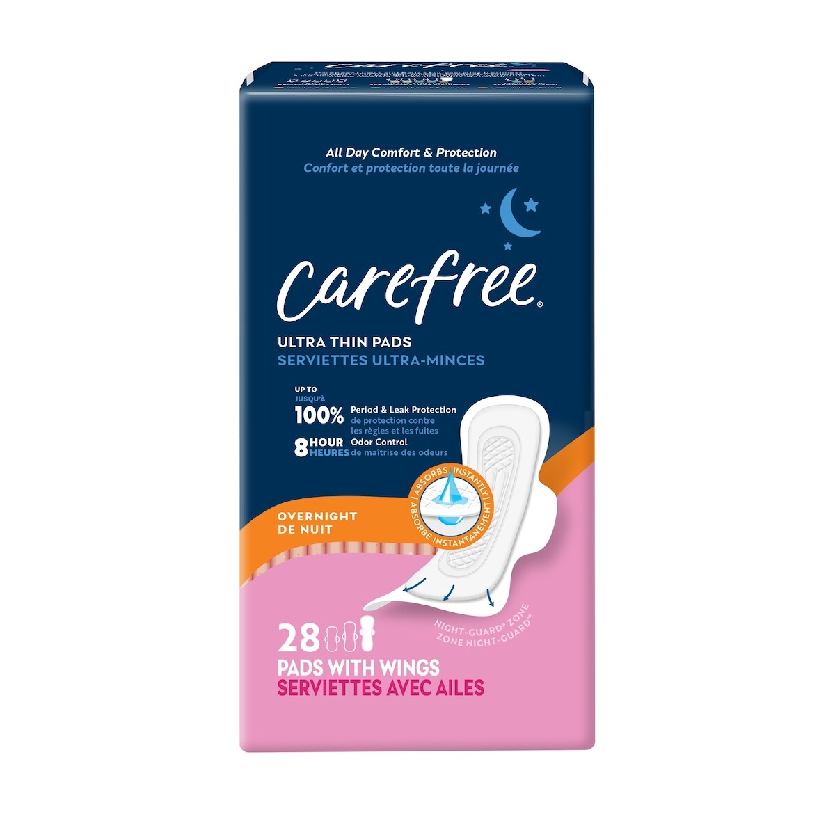 Toallas Higiénicas Nocturnas Ultrafinas con Alas 28 un. Carefree