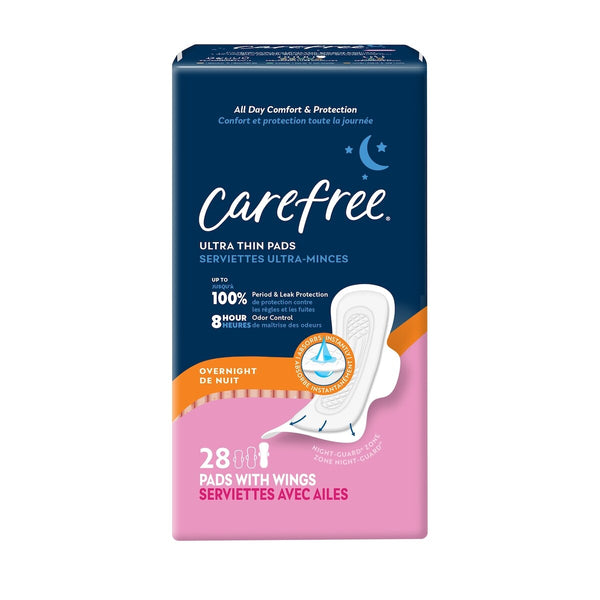 Toallas Higiénicas Nocturnas Ultrafinas con Alas 28 un. Carefree