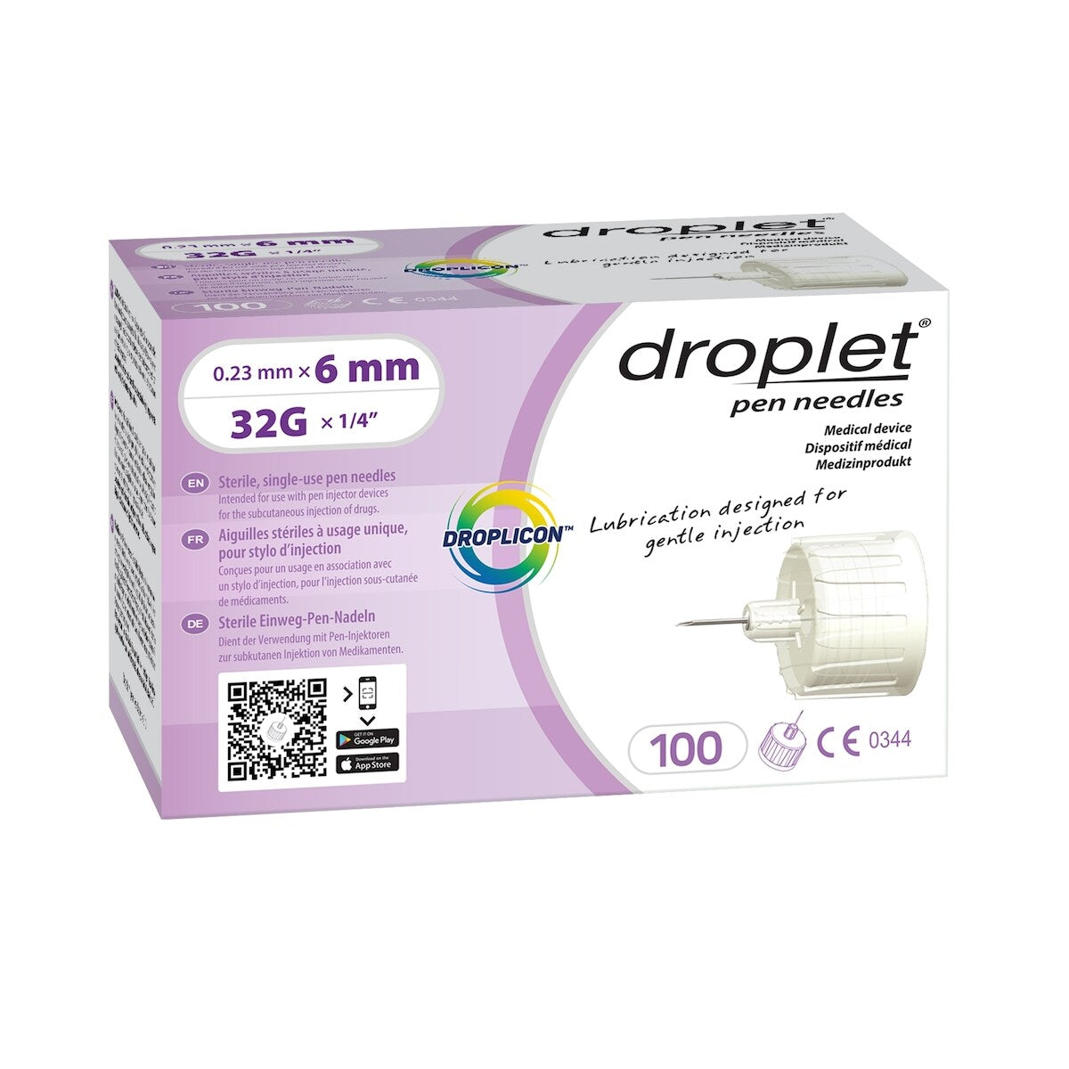 Agujas para Lápiz 32G x 6 mm Moradas 100 unidades Droplet