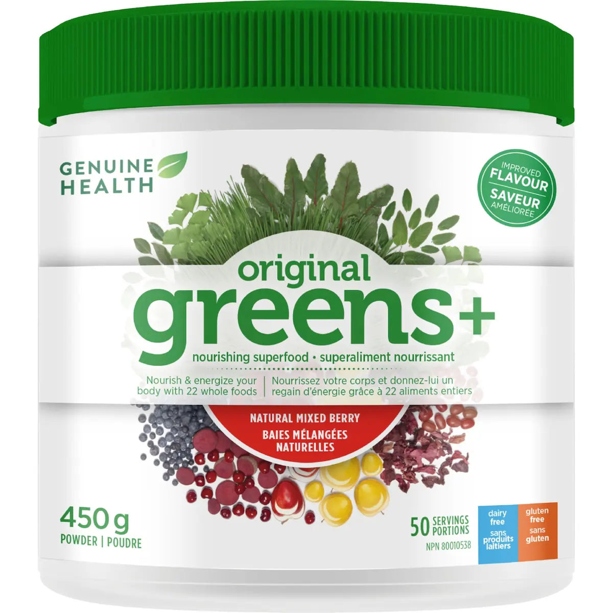 Suplemento en Polvo Greens+ Original Bayas Mixtas Genuine Health