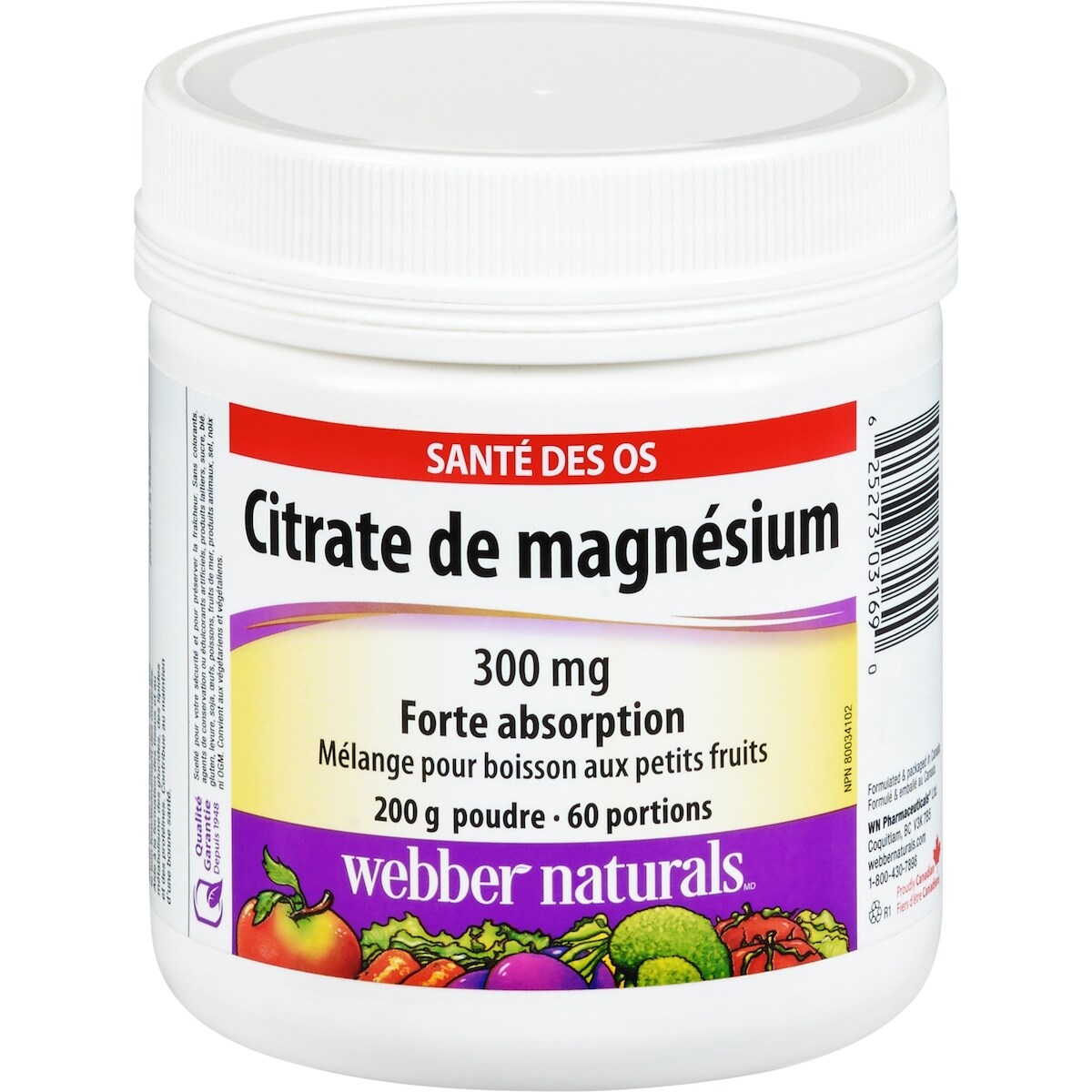 Citrato de Magnesio Alta Absorción Frutos Rojos 300 mg Webber