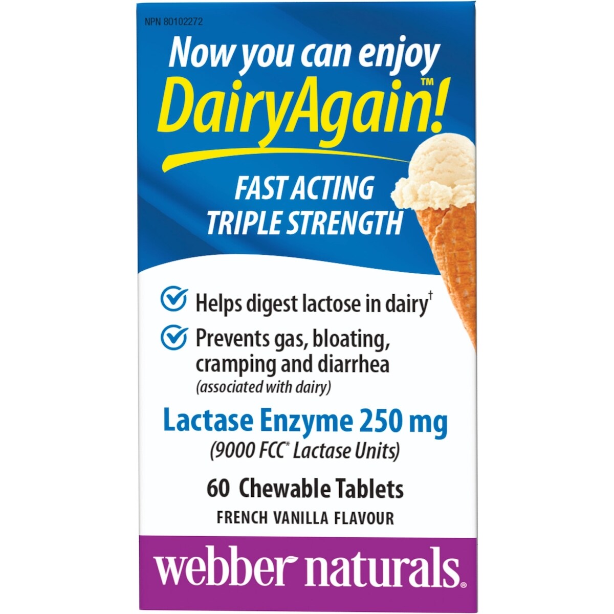 Enzima Lactasa Dairy Again Sabor Vainilla 250 mg Webber