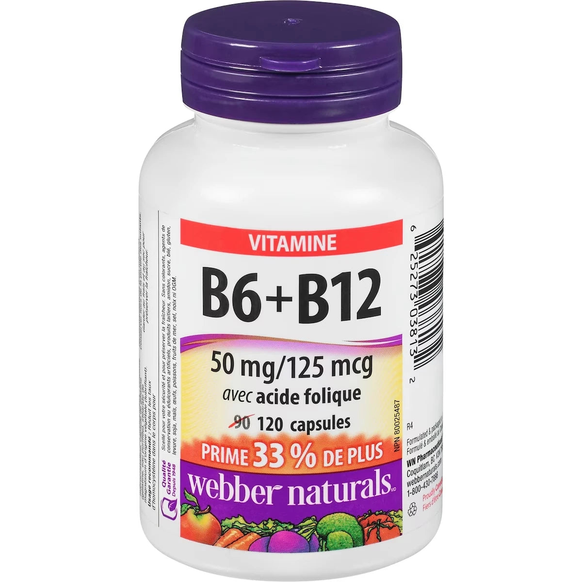 Vitaminas B6 50 mg y B12 con Ácido Fólico 125 mcg Webber