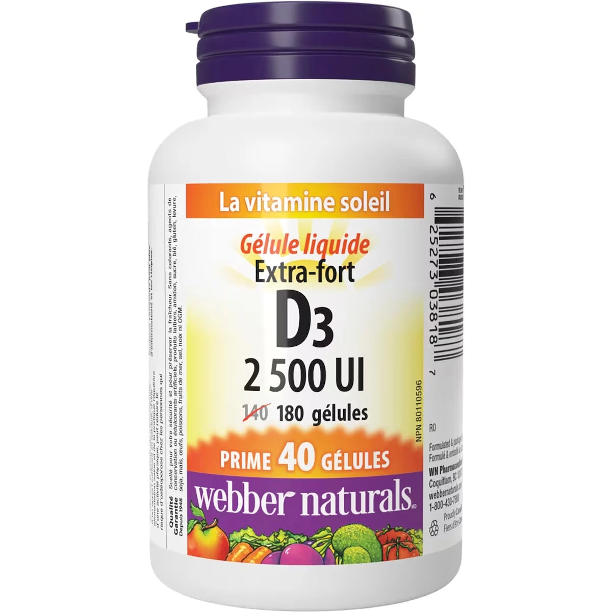 Suplemento de Vitamina D3 Extra Fuerte 2500 UI Webber