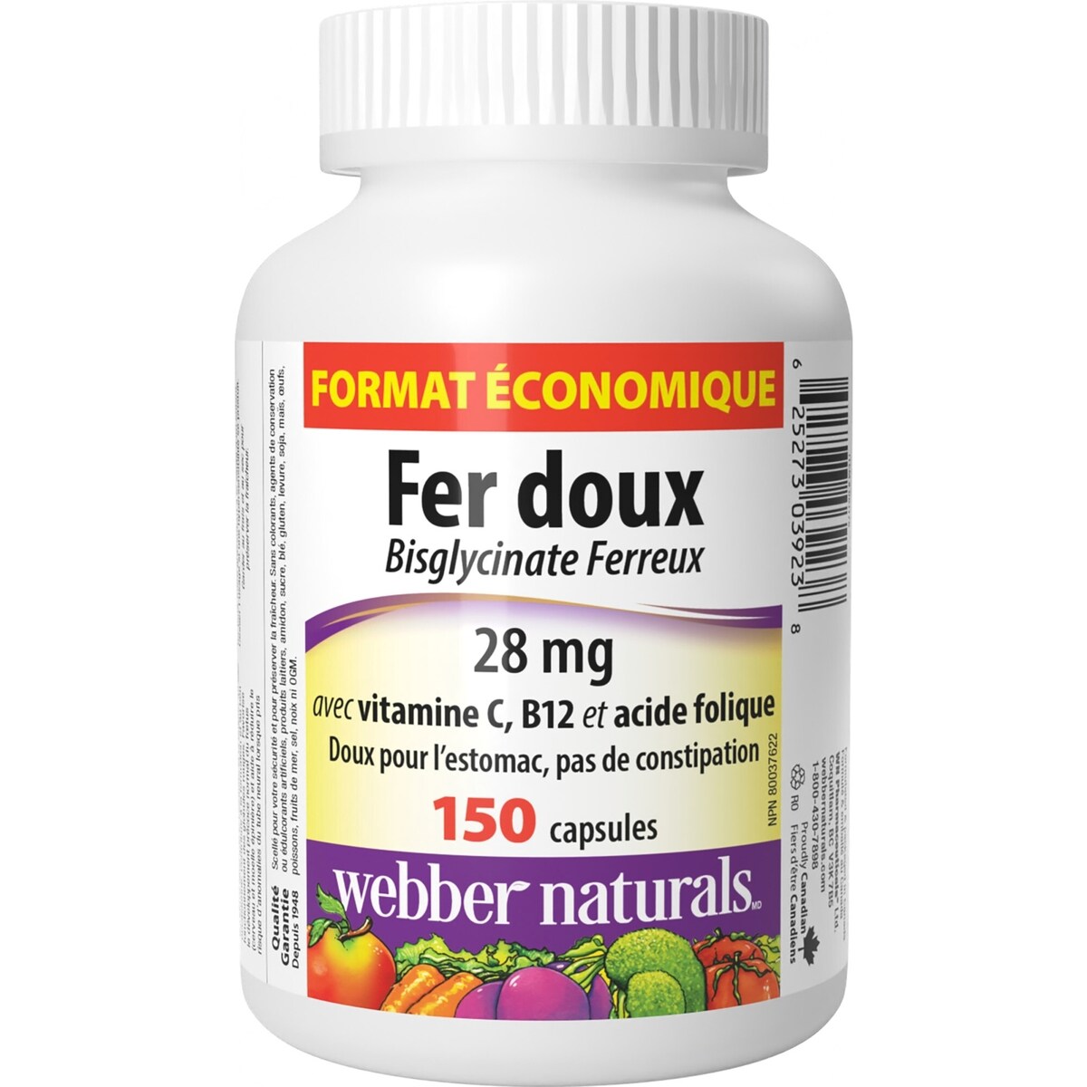 Hierro Suave 28 mg con Vitamina C, B12 y Ácido Fólico Webber