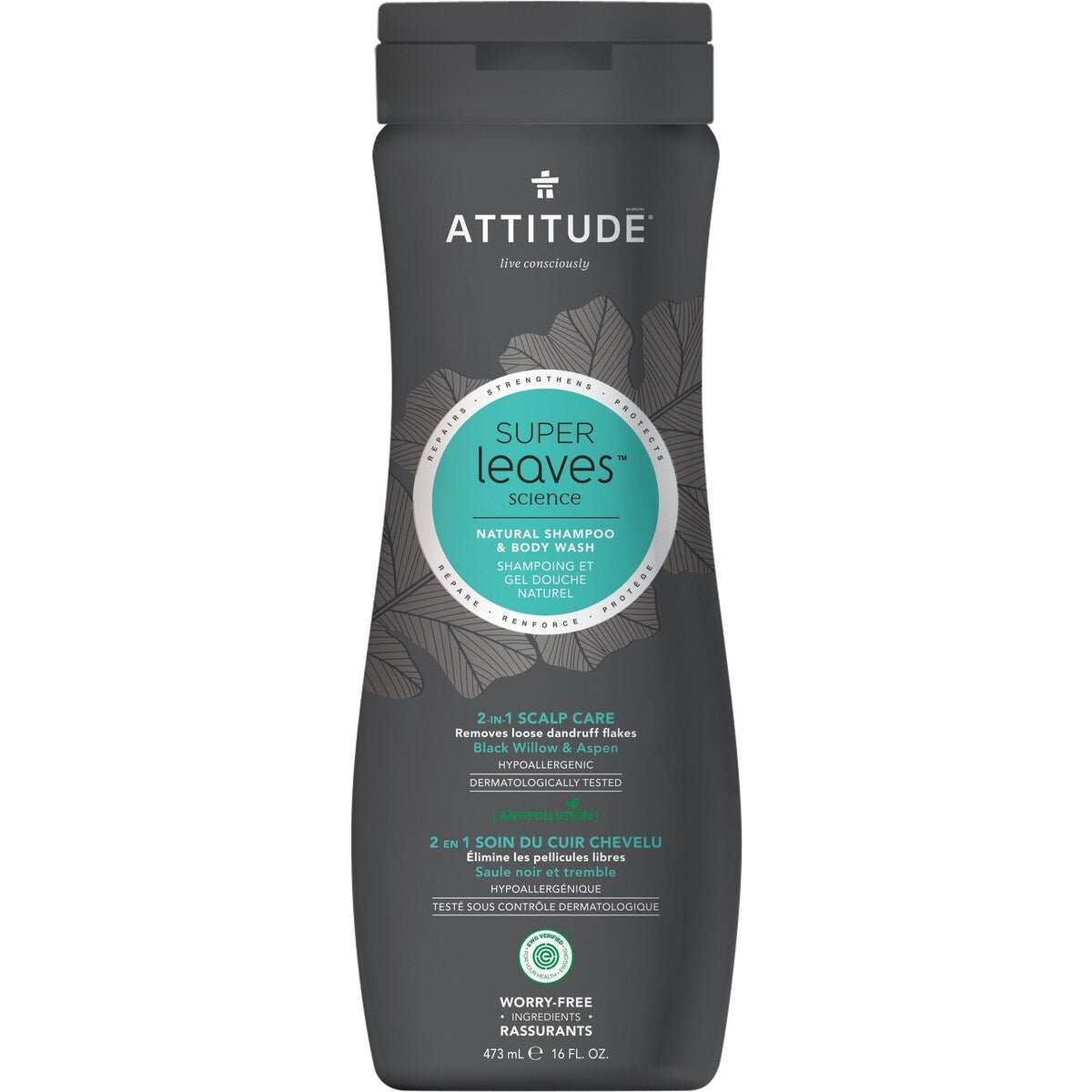Shampoo y Gel de Ducha 2 en 1 Super Leaves para Hombre Attitude