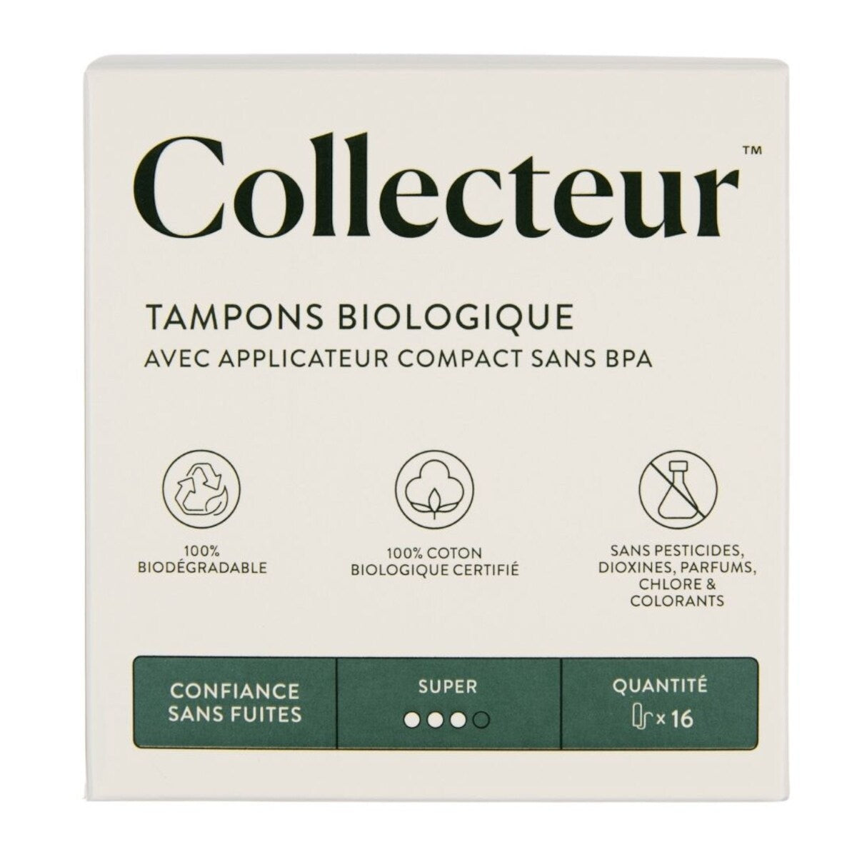 Tampones de Algodón 100% Orgánico Absorción Super Collecteur