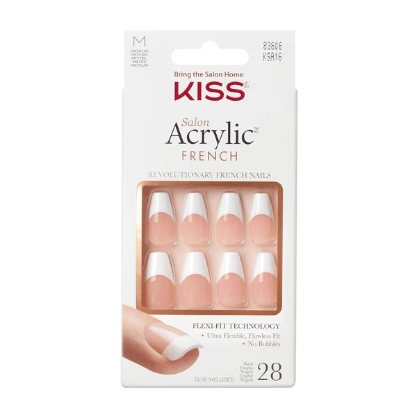 Uñas Postizas Salon Acrylic Francesas Medianas 28 un Kiss