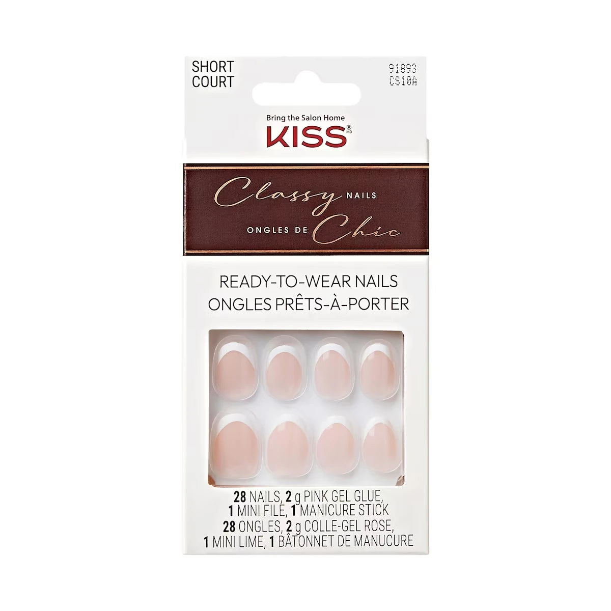 Uñas Postizas Classy Ovaladas Cortas Blanco Claro 28 u Kiss