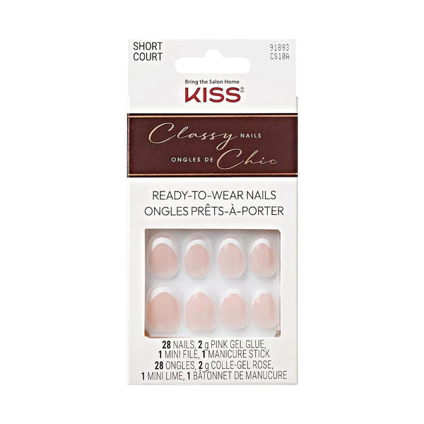 Uñas Postizas Classy Ovaladas Cortas Blanco Claro 28 u Kiss