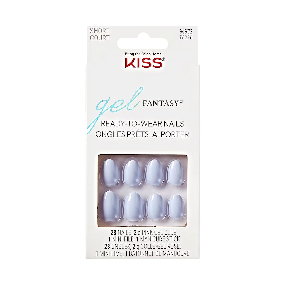 Uñas Postizas Gel Fantasy Day 1 Blue Almendra Cortas 28 un. Kiss