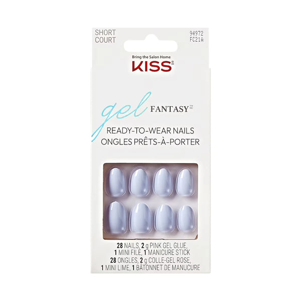 Uñas Postizas Gel Fantasy Day 1 Blue Almendra Cortas 28 un. Kiss